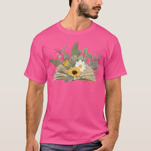 T-shirt Livre Ouvert Avec Fleurs Et Feuilles (Devant)