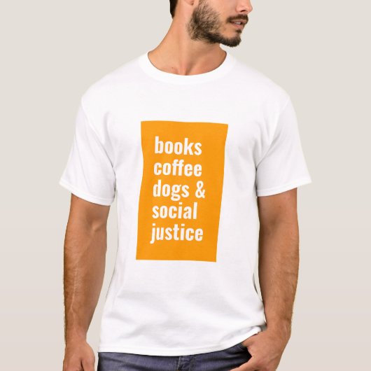 T-shirt livres, café, chiens et justice sociale (Devant)