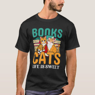 T-shirt Livres Cats Life is Sweet Reading