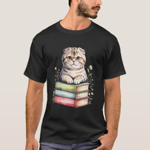 T-shirt Livres de chats Scottish Fold Fleurs Lecture Coupa