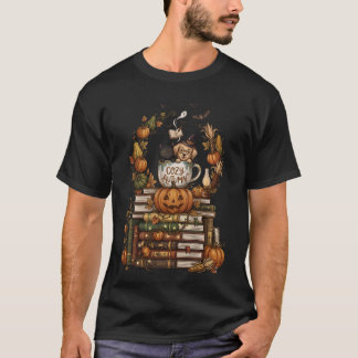 T-shirt Livres de citrouille de chien de chat d'automne co