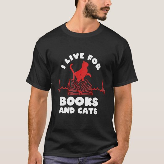 T-shirt Livres Et Chats Lecture Livres Je Vis Pour Livres  (Devant)