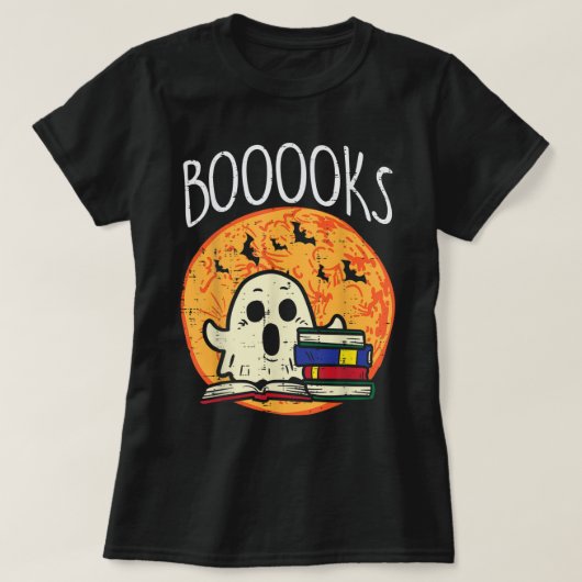 T-shirt Livres Moon Ghost Halloween Bookworm Librarian Tea (Design devant)