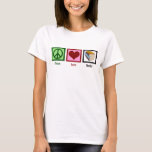 T-shirt Livres Peace Love<br><div class="desc">Encouragez l'amour de la lecture avec ce joli cadeau. Soutenez votre ver de livres,  votre bibliothécaire ou votre enseignant! Customisez ce t-shirt pour un propriétaire de librairie.</div>