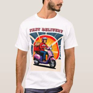T-shirt Livreur à scooter avec boîte à nourriture