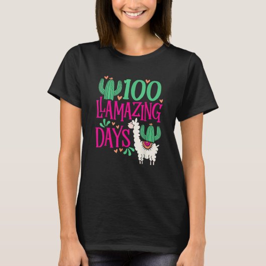 T-shirt Llama 100 Llamazing Days Of School Cute Girls And  (Devant)