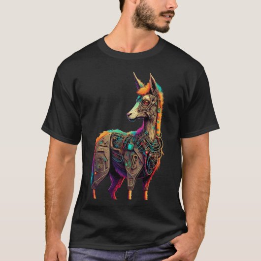 T-shirt Llama Alpaca Cyborg Costume Technologie Science Fi (Devant)