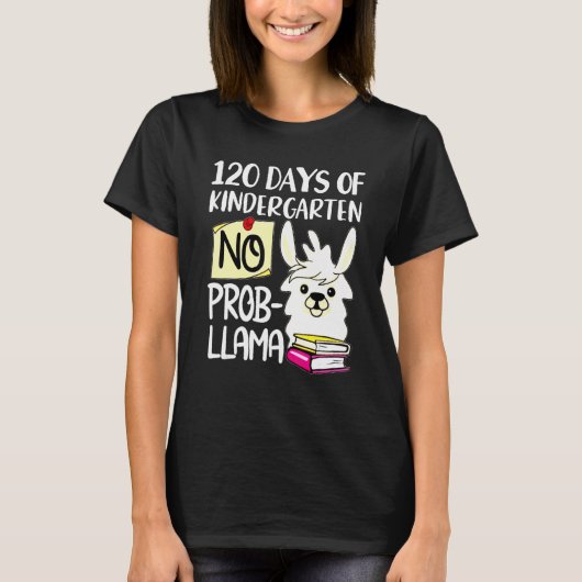 T-shirt Llama & Alpaca Lovers 120 Days of Kindergarten No  (Devant)