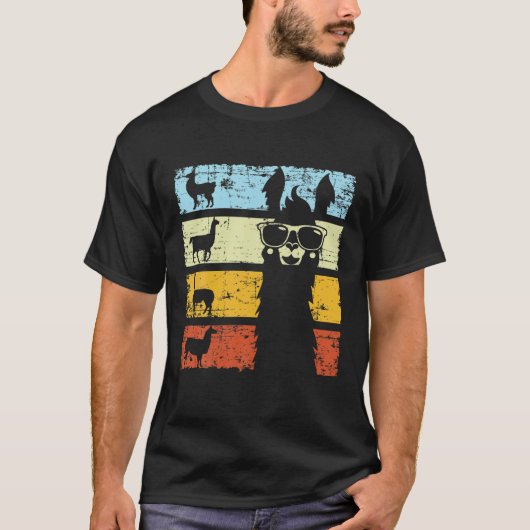 T-shirt Llama Alpaca Rétro Avec Lunettes De Soleil Utilisé (Devant)