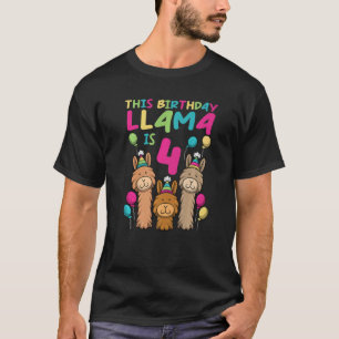 T-shirt Llama Anniversaire Pour Filles 4ème Anniversaire F