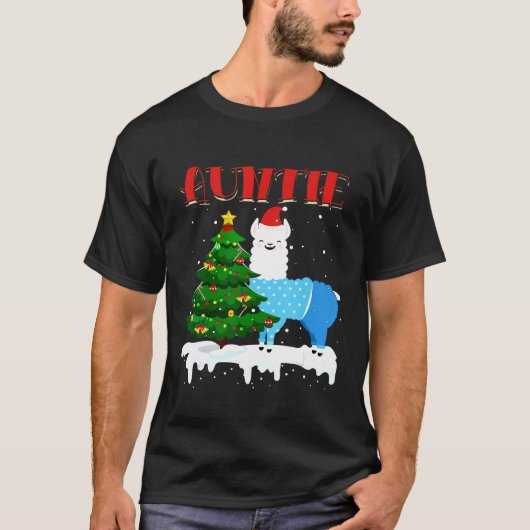 T-shirt llama Auntie Santa Chapeau Xmas Pyjama Famille Cor (Devant)