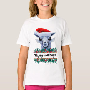 T-shirt Llama Avec Chapeau Au Père Noël Et Texte