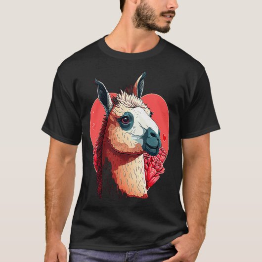 T-shirt Llama Cute Alpaca Valentines Day Animal  (Devant)