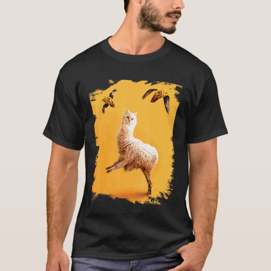 T-shirt Llama de chat bizarre avec taco volant (Devant)