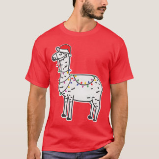 T-shirt Llama de Noël avec chapeau de Noël et lumière de N