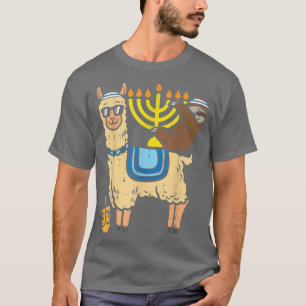 T-shirt Llama juive Sloth Menorah drôle Animal Hanoukka C