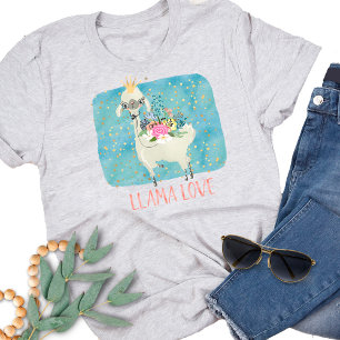 T-shirt Llama Love Crown Watercolor Cute Kawaii Adorable