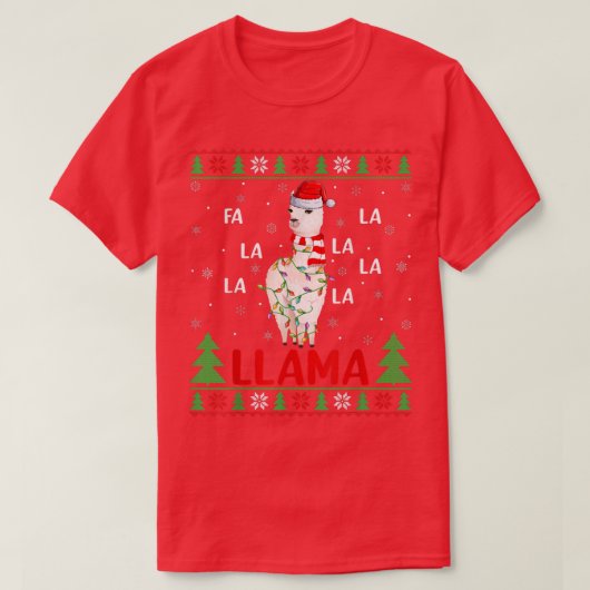 T-shirt Llama Lover Xmas Lights Fa Laid La Llama Christ (Design devant)
