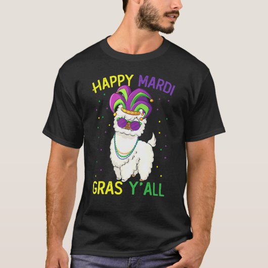 T-shirt Llama Mardi Gras Tenant Mask Perle Love Mardi Gr (Devant)