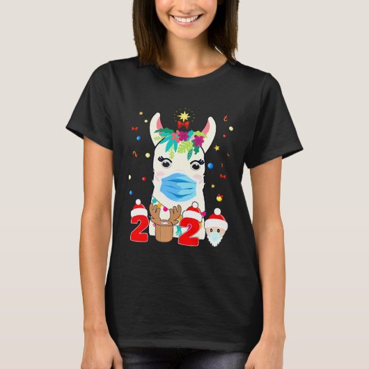 T-shirt llama noël 2020 joyeux quarantaine llama wearin (Devant)