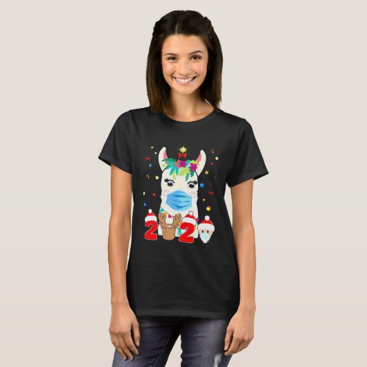 T-shirt llama noël 2020 joyeux quarantaine llama wearin (Devant entier)