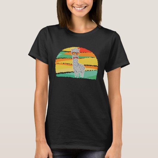 T-shirt Llama rainbow alpaca retro style animal graphics (Devant)