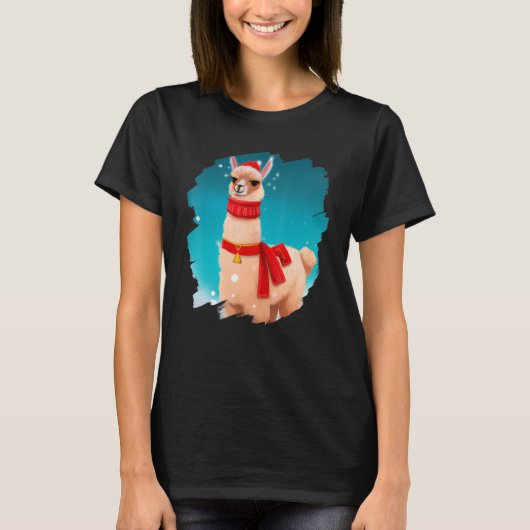 T-shirt Llama Santa Claus Casquette Noël mignonne Alpaca L (Devant)