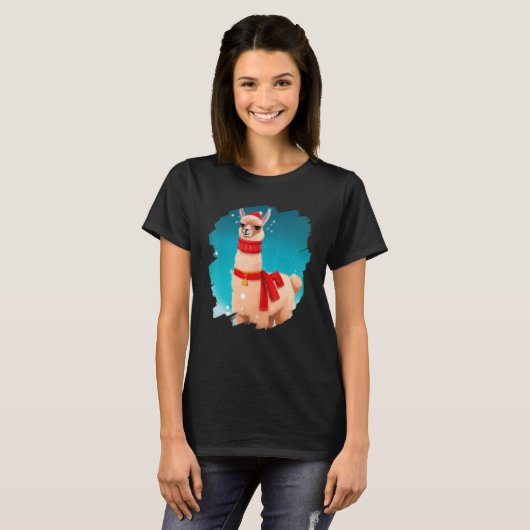 T-shirt Llama Santa Claus Casquette Noël mignonne Alpaca L (Devant entier)