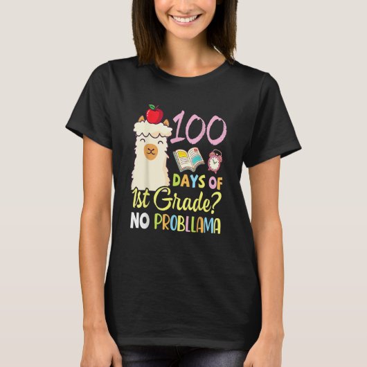 T-shirt Llama Teacher Student 100 Days Of 1st Grade No Pro (Devant)