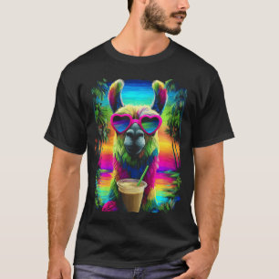 T-shirt Llama Tropical Avec Lunettes De Soleil Et Café Gla