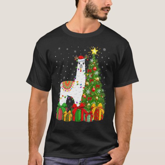 T-shirt Llama Xmas Holiday Santa Llama Christmas Tree (Devant)