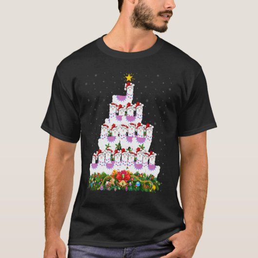 T-shirt Llama Xmas Lights Santa Llama Christmas Tree (Devant)