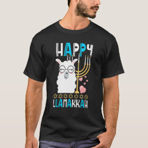 T-shirt Llamakkah Heureux Lama Juif Mignon Lunettes de sol