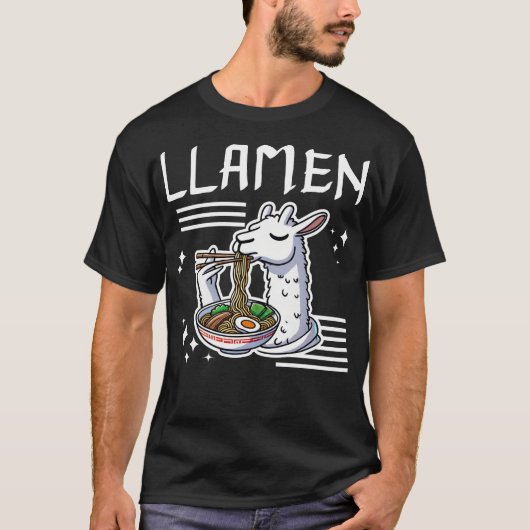 T-shirt Llamen Cute Llama Manger Ramen (Devant)