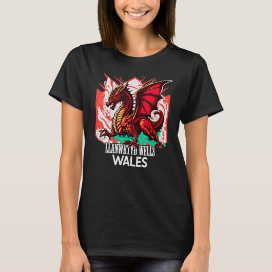 T-shirt Llanwrtyd Wells Wales Welsh Flag Y Ddraig Goch Dra (Devant)