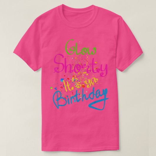 T-shirt Llow Shorty Son anniversaire Glow Party Neon 80s (Design devant)