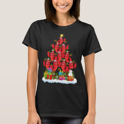 T-shirt Lobster Fish Xmas Tree Lighting Santa Lobster Chri (Devant)