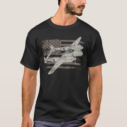 T-shirt Lockheed P-38 American Fighter Plane (Devant)