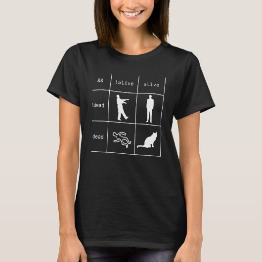 T-shirt Logique booléenne Vivante et Morte Chat programmeu (Devant)