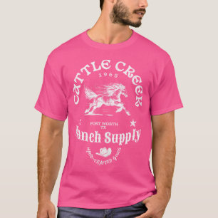T-shirt Logo blanc du cheval au galop de Cattle Creek