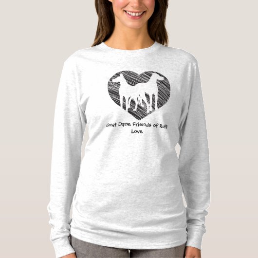T-shirt Logo de coeur de griffonnage d'amis de great dane (Devant)
