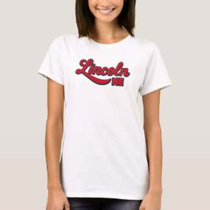 T-shirt Logo de script Lincoln NE Gras Red Retro City