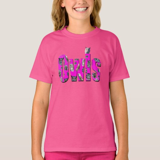 T-shirt Logo Dimensional Image de Chouettes roses, (Devant)
