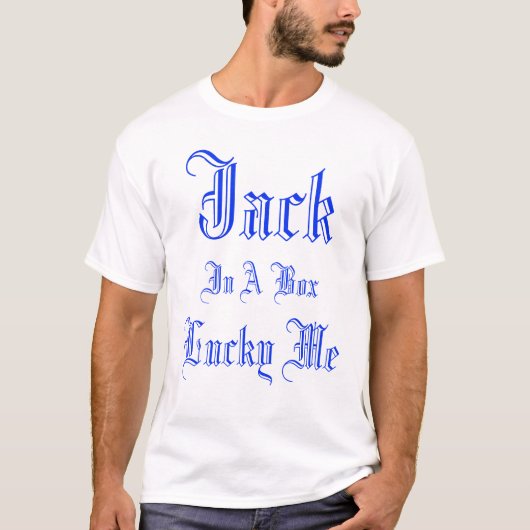 T-shirt Logo drôle de Jack Lucky dans une boîte, (Devant)