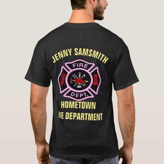 T-shirt Logo du service d'incendie Badge noir et rose (Dos)