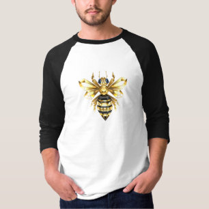 T-shirt Logo Faux Gold Foil Bee Polygonal sur Noir