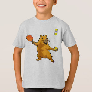 T-shirt logo Friendly Pickleball et capybara avec une raqu