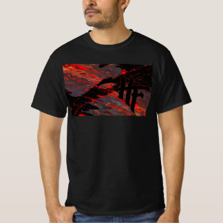 T-shirt logo HF placé sur un fond d'art au goutte à goutte