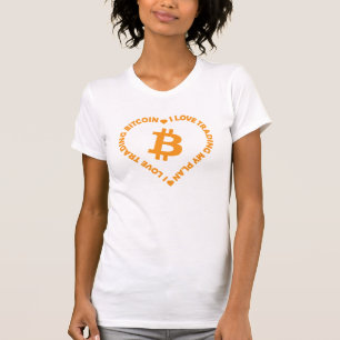 T-shirt Logo Orange Bitcoin en Coeur de Texte mince pour f