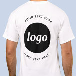 T-shirt Logo Simple Avec Texte Professionnel Promotionnel<br><div class="desc">Ajoutez votre propre logo et le choix du texte à cette conception d'impression arrière. Supprimez le texte supérieur ou inférieur si vous préférez. Minimaliste et professionnel. Idéal pour l'image de marque,  l'uniforme ou comme produit promotionnel pour vos clients et clients.</div>